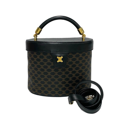 Celine Shoulder Bag Leather, Pvc Black Macadam Blazon Pattern Triomphe Logo Metal Women