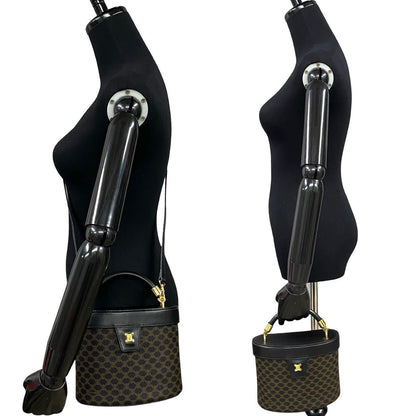 Celine Shoulder Bag Leather, Pvc Black Macadam Blazon Pattern Triomphe Logo Metal Women