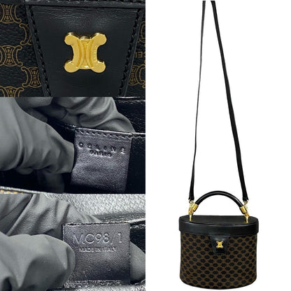 Celine Shoulder Bag Leather, Pvc Black Macadam Blazon Pattern Triomphe Logo Metal Women