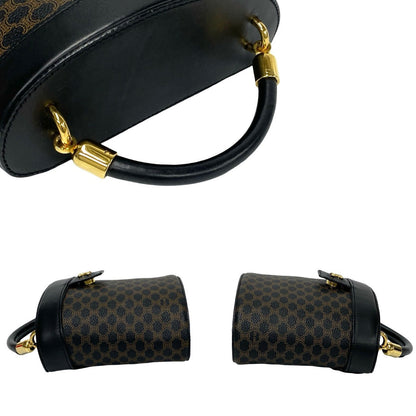 Celine Shoulder Bag Leather, Pvc Black Macadam Blazon Pattern Triomphe Logo Metal Women