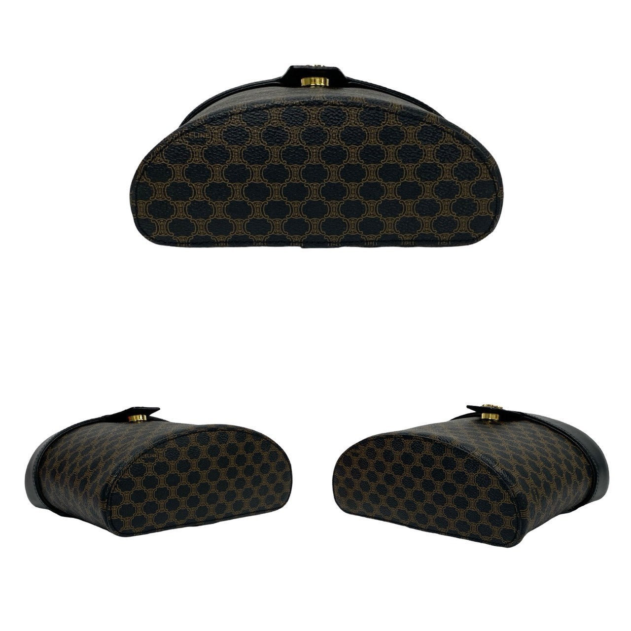Celine Shoulder Bag Leather, Pvc Black Macadam Blazon Pattern Triomphe Logo Metal Women