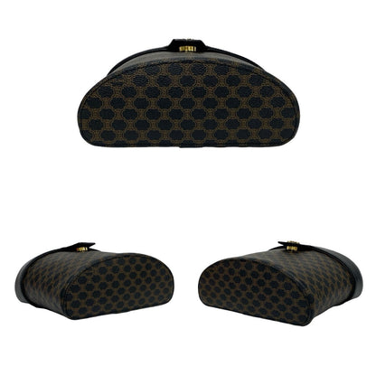 Celine Shoulder Bag Leather, Pvc Black Macadam Blazon Pattern Triomphe Logo Metal Women