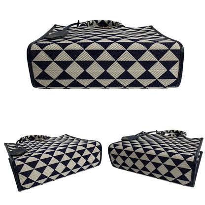 Prada Handbag Canvas, Leather Navy Triangle Logo Metal Symbol Embroidery Fabric Small Women