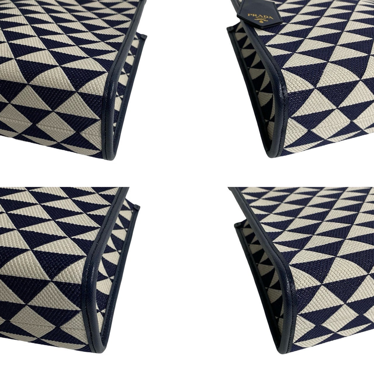 Prada Handbag Canvas, Leather Navy Triangle Logo Metal Symbol Embroidery Fabric Small Women