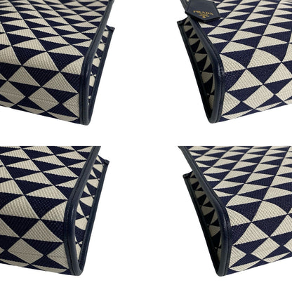 Prada Handbag Canvas, Leather Navy Triangle Logo Metal Symbol Embroidery Fabric Small Women