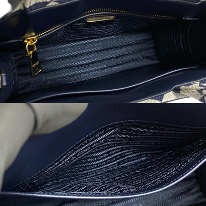 Prada Handbag Canvas, Leather Navy Triangle Logo Metal Symbol Embroidery Fabric Small Women