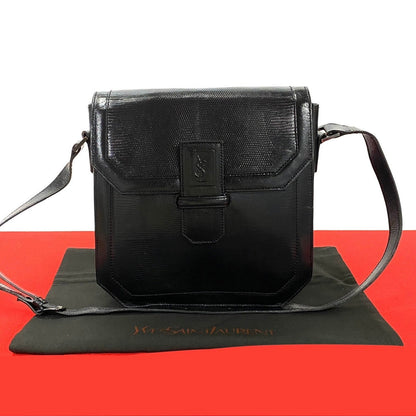 Yves Saint Laurent Shoulder Bag Leather Black Logo Women