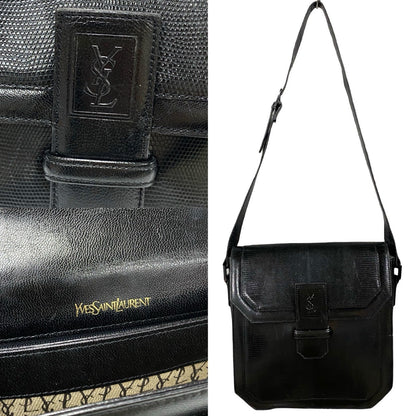 Yves Saint Laurent Shoulder Bag Leather Black Logo Women