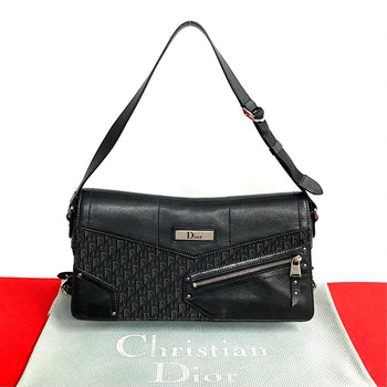 Dior Shoulder Bag Leather, Canvas Black Trotter Pattern Street Chic Women