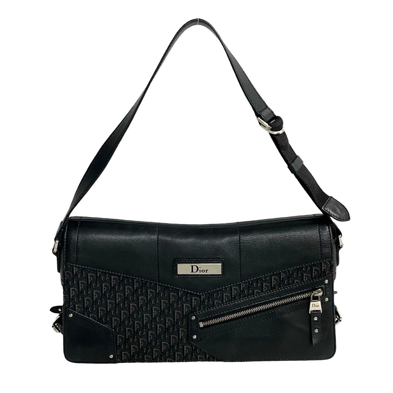 Dior Shoulder Bag Leather, Canvas Black Trotter Pattern Street Chic Women