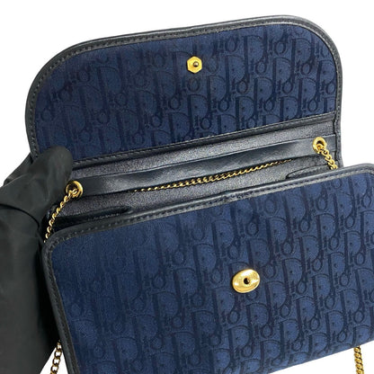 Dior Shoulder Bag Canvas, Leather Navy Trotter Pattern Women