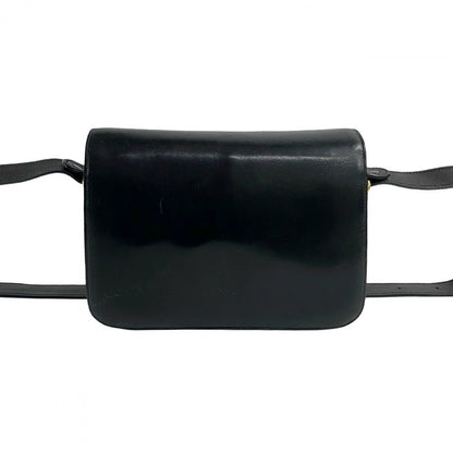 Celine Shoulder Bag Leather Black Triomphe Logo Metal Women
