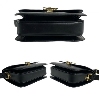 Celine Shoulder Bag Leather Black Triomphe Logo Metal Women