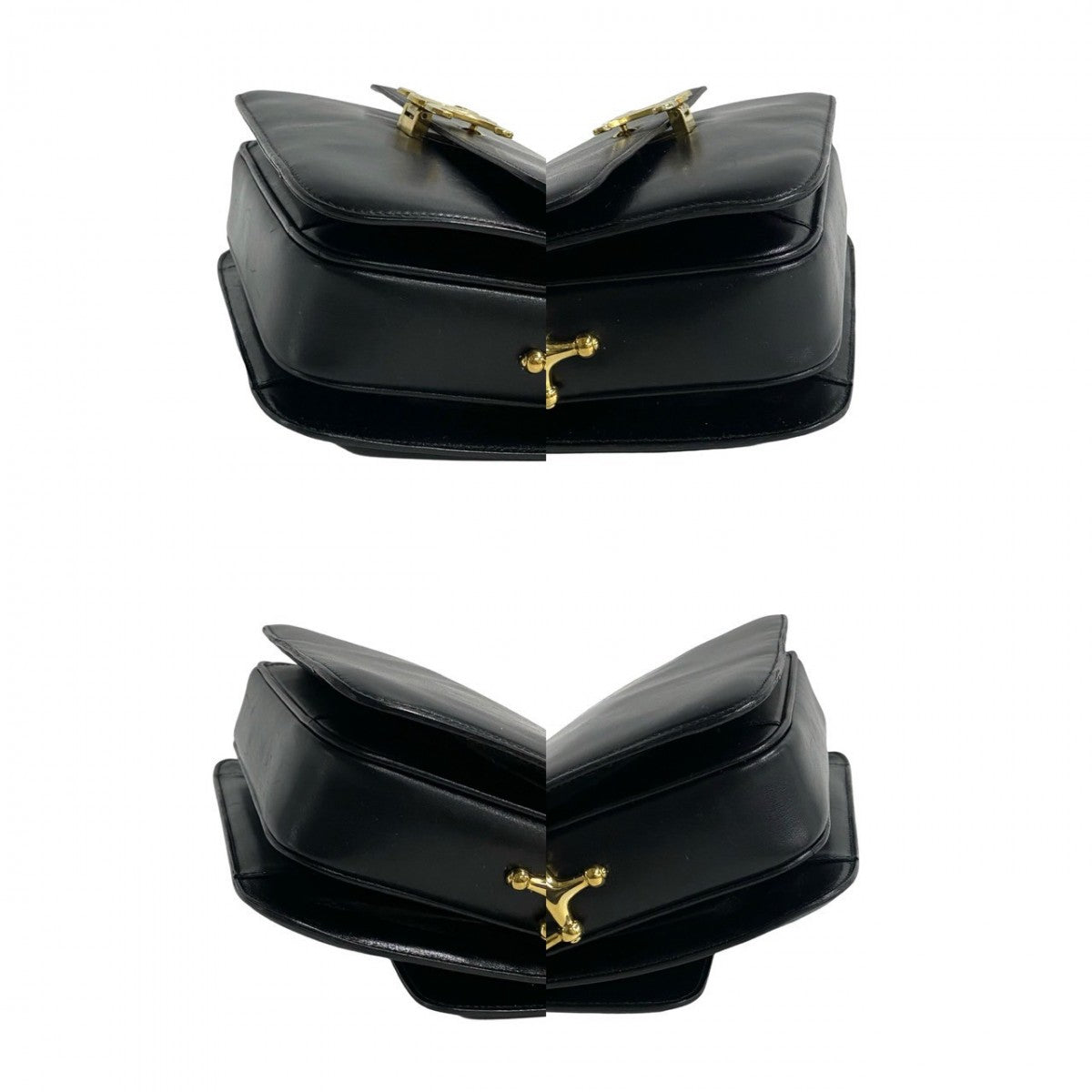 Celine Shoulder Bag Leather Black Triomphe Logo Metal Women