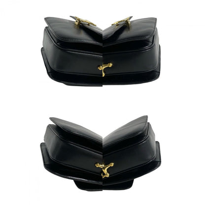 Celine Shoulder Bag Leather Black Triomphe Logo Metal Women