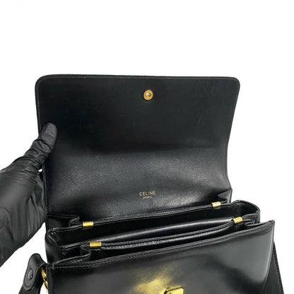 Celine Shoulder Bag Leather Black Triomphe Logo Metal Women