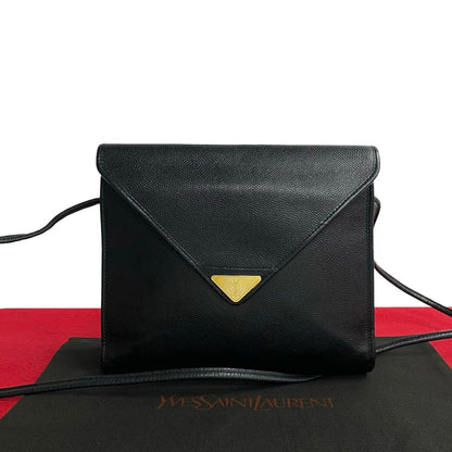 Yves Saint Laurent Shoulder Bag Leather Black Ysl Logo Women