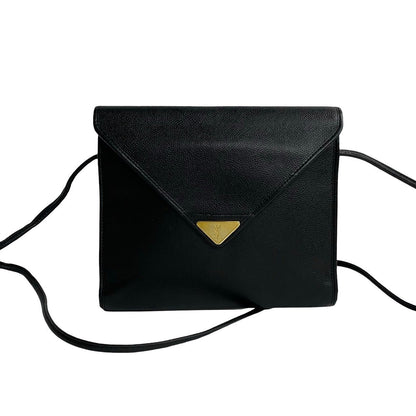 Yves Saint Laurent Shoulder Bag Leather Black Ysl Logo Women