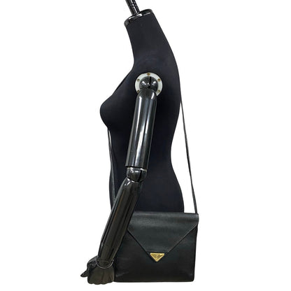 Yves Saint Laurent Shoulder Bag Leather Black Ysl Logo Women