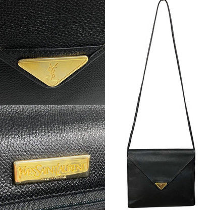 Yves Saint Laurent Shoulder Bag Leather Black Ysl Logo Women