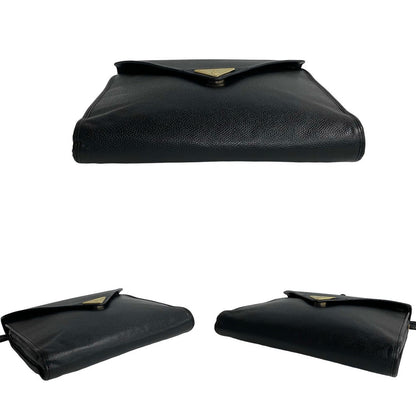 Yves Saint Laurent Shoulder Bag Leather Black Ysl Logo Women