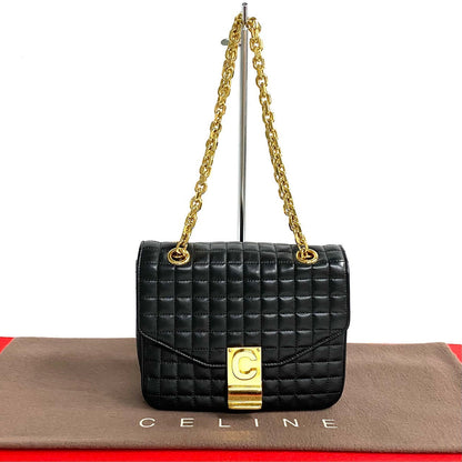 Celine Shoulder Bag Leather Black C-S Quilted Chainshoulder Small Women