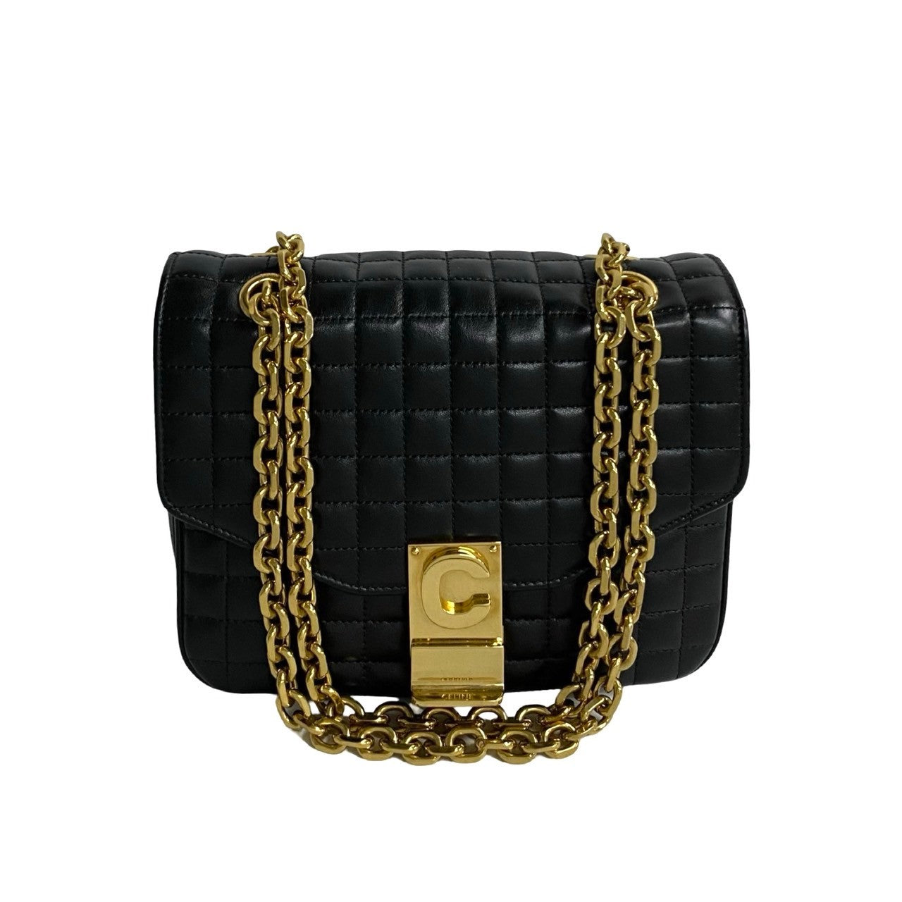 Celine Shoulder Bag Leather Black C-S Quilted Chainshoulder Small Women