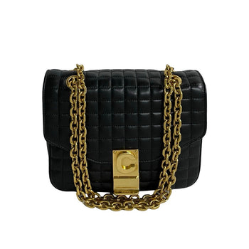 Celine Shoulder Bag Leather Black C-S Quilted Chainshoulder Small Women