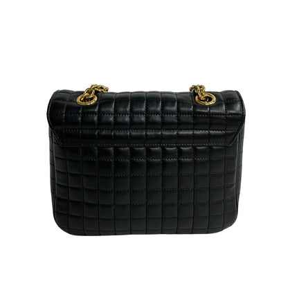 Celine Shoulder Bag Leather Black C-S Quilted Chainshoulder Small Women