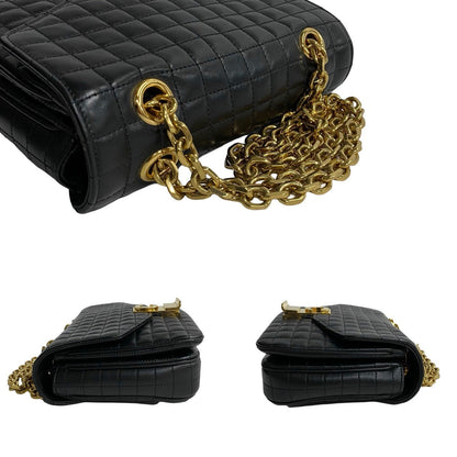 Celine Shoulder Bag Leather Black C-S Quilted Chainshoulder Small Women