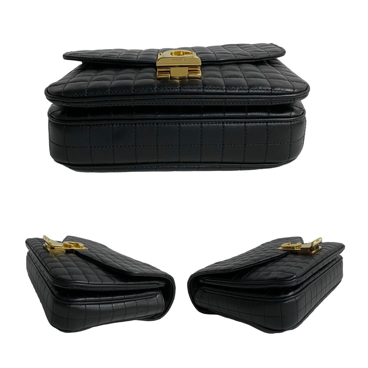 Celine Shoulder Bag Leather Black C-S Quilted Chainshoulder Small Women