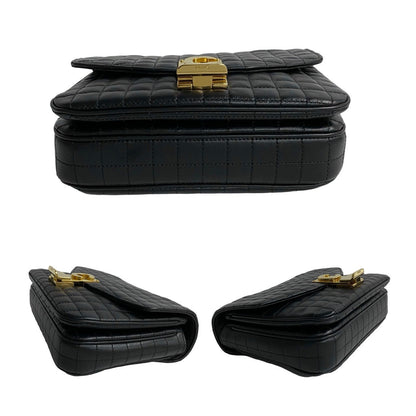 Celine Shoulder Bag Leather Black C-S Quilted Chainshoulder Small Women