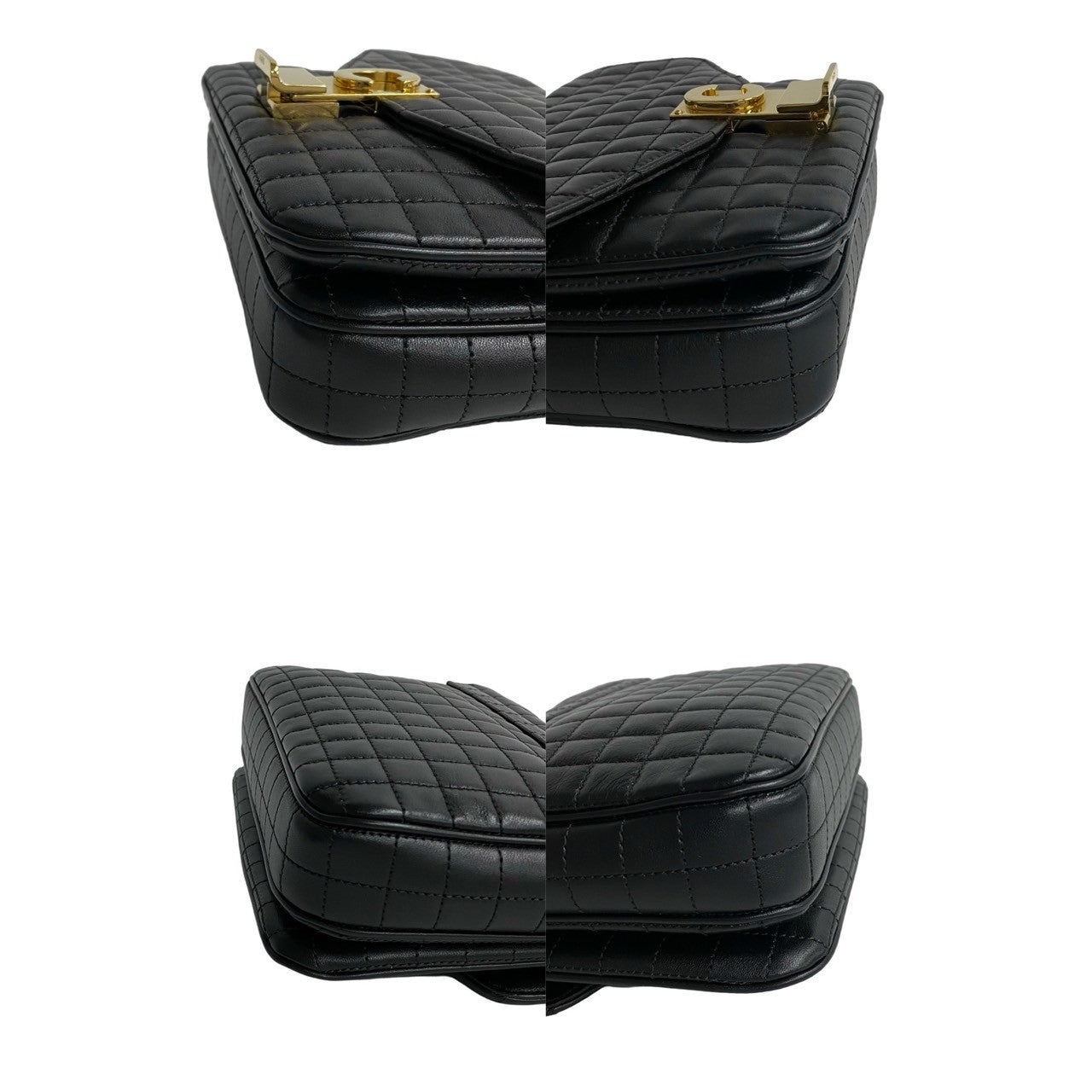 Celine Shoulder Bag Leather Black C-S Quilted Chainshoulder Small Women