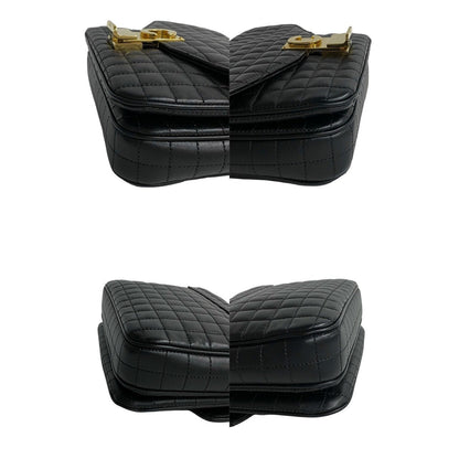 Celine Shoulder Bag Leather Black C-S Quilted Chainshoulder Small Women