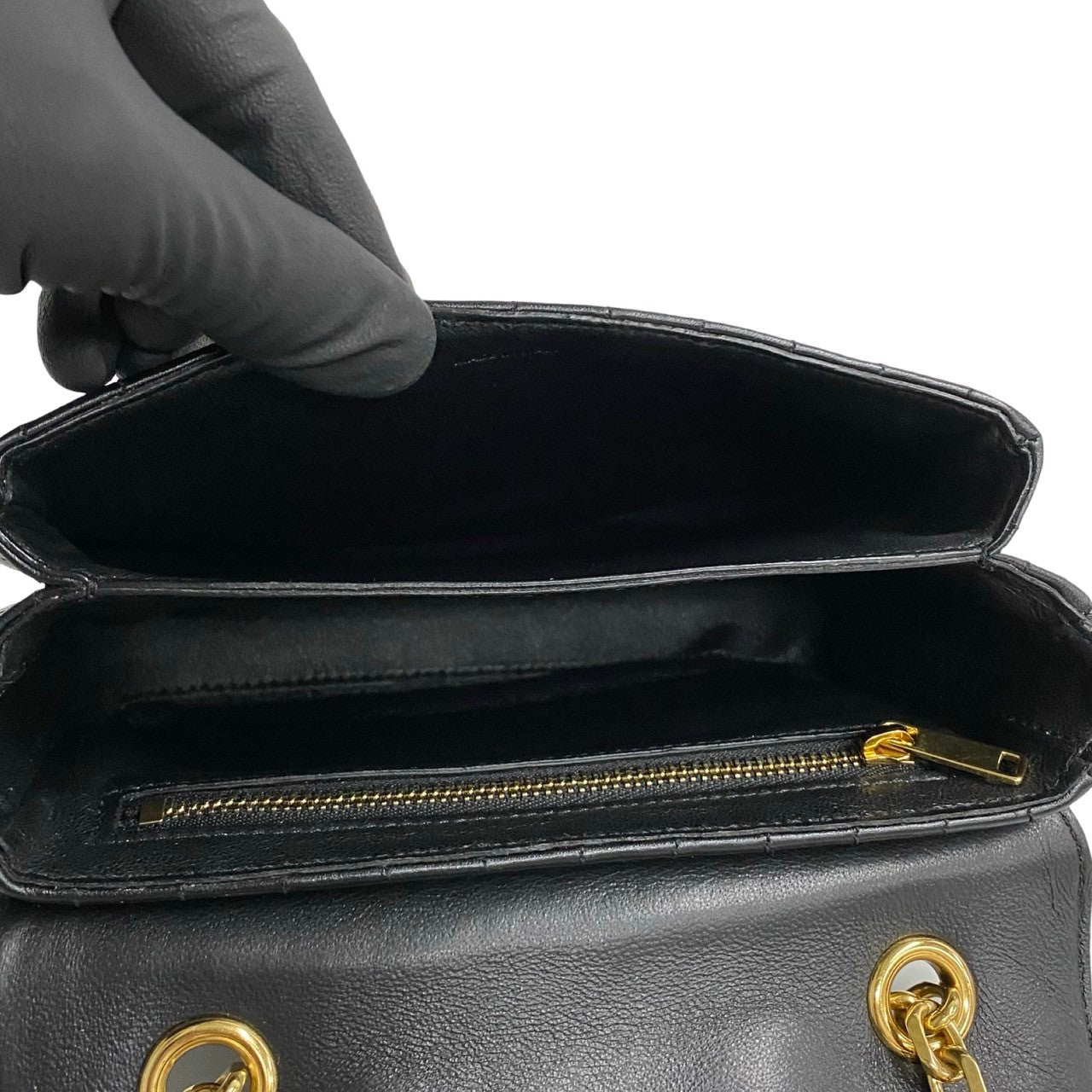 Celine Shoulder Bag Leather Black C-S Quilted Chainshoulder Small Women