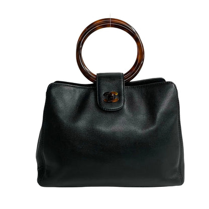Chanel Handbag Matte Caviar Skin, Plastic Black Coco Mark Women