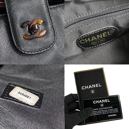 Chanel Handbag Matte Caviar Skin, Plastic Black Coco Mark Women