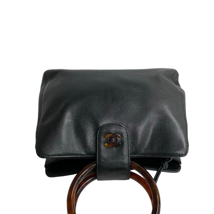 Chanel Handbag Matte Caviar Skin, Plastic Black Coco Mark Women