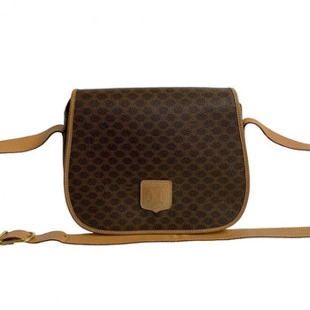 Celine Shoulder Bag Leather, Pvc Brown Macadam Blason Triomphe Pattern Women