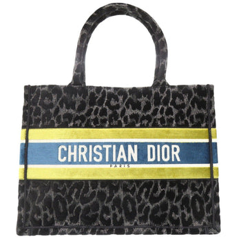 Christian Dior Tote Bag Velor Black Velour Book Tote Leopard Print Medium Tote Bag Women(Unisex)