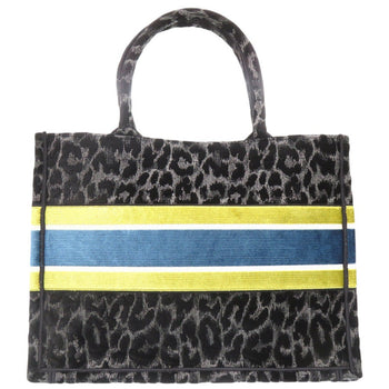 Christian Dior Tote Bag Velor Black Velour Book Tote Leopard Print Medium Tote Bag Women(Unisex)