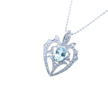 Jewelry Necklace K18 White Gold, Diamond Blue Paraiba Tourmaline 0.47Ct Diamond 0.20Ct K18Wg