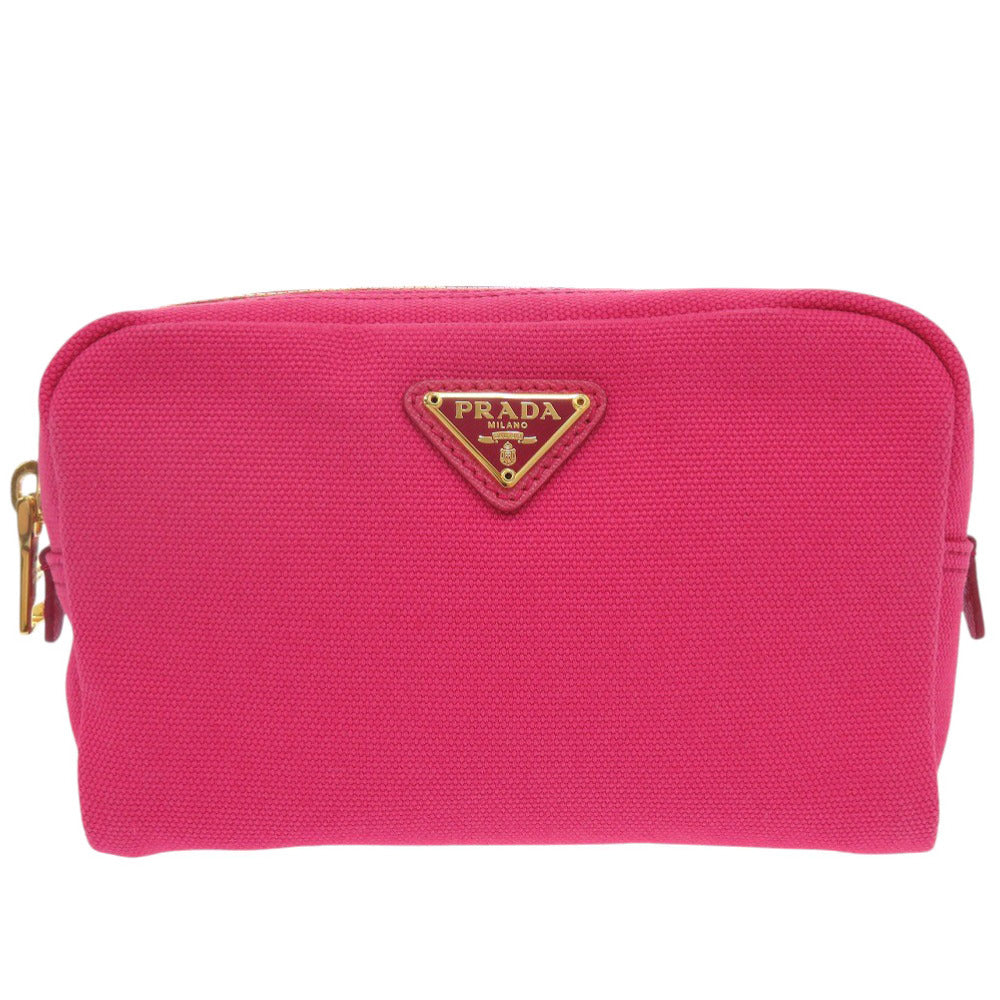 Prada Pouch Canvas Pink Triangle Logo Women