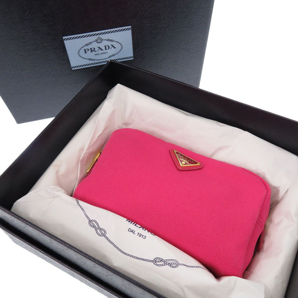 Prada Pouch Canvas Pink Triangle Logo Women