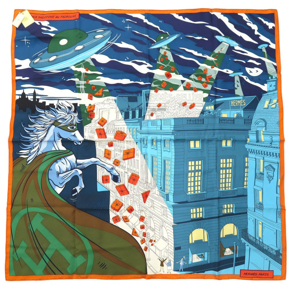 Hermes Scarf Silk Multicolor Carre90 Space Shopping Au Faubourg Unisex(Unisex)