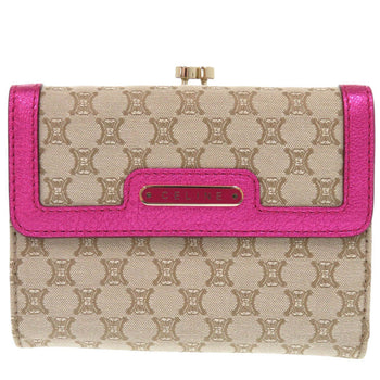 Celine Tri-Fold Wallet Canvas Beige Macadam Pattern Purse Women
