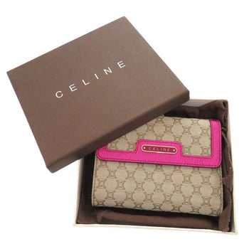 Celine Tri-Fold Wallet Canvas Beige Macadam Pattern Purse Women