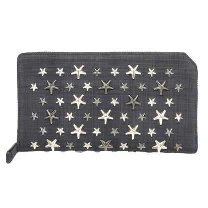 Jimmy Choo Long Wallet Purse Canvas Navy Zip Around Star Studs Carnaby Unisex(Unisex)