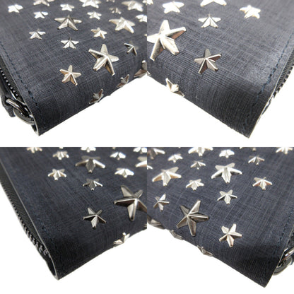Jimmy Choo Long Wallet Purse Canvas Navy Zip Around Star Studs Carnaby Unisex(Unisex)