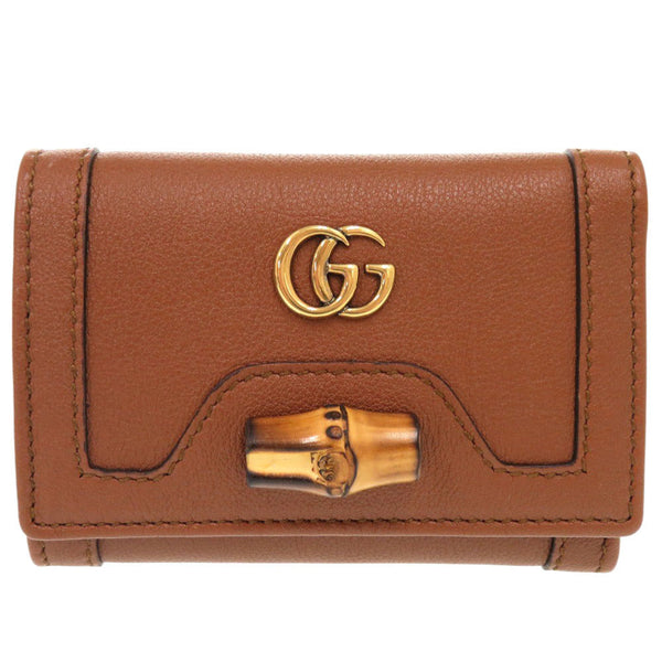 Gucci Tri-Fold Wallet 658633 Leather Brown Bamboo Medium Women
